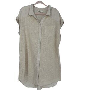 Umgee Boho Eyelet Lace Linen Tunic Dress Neutral XL